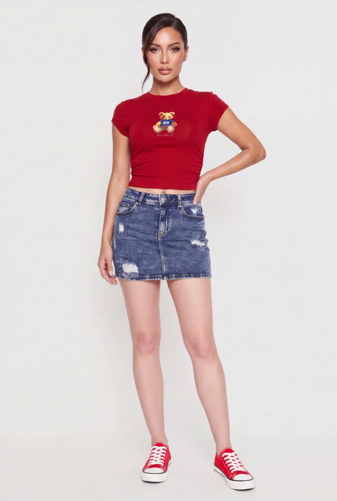 bear with me graphic ruched cropped tee