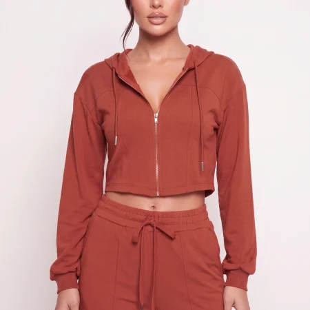 drop shoulder cropped hooded sweatshirt
