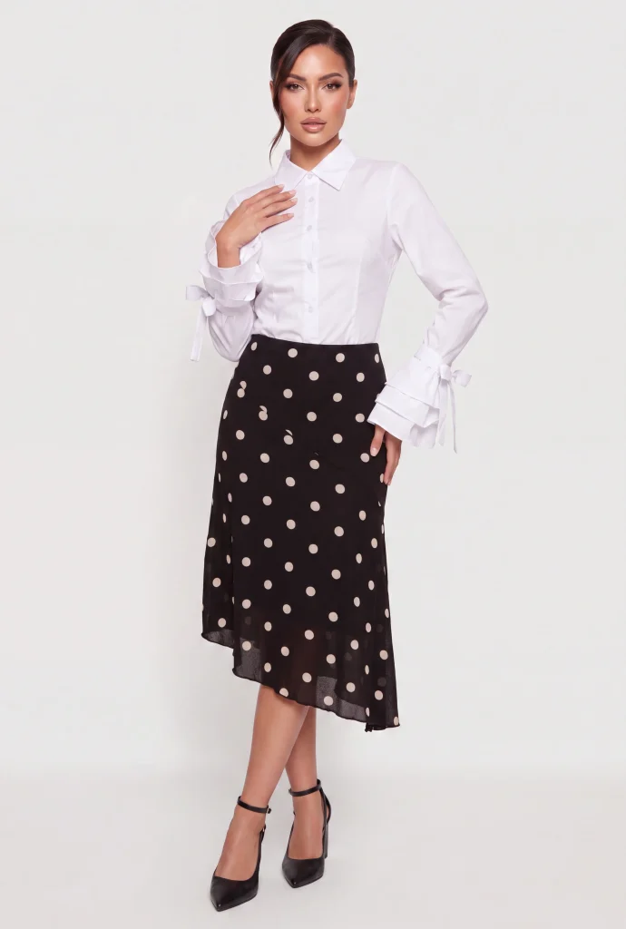 bow tie tiered ruffle sleeve button front shirt