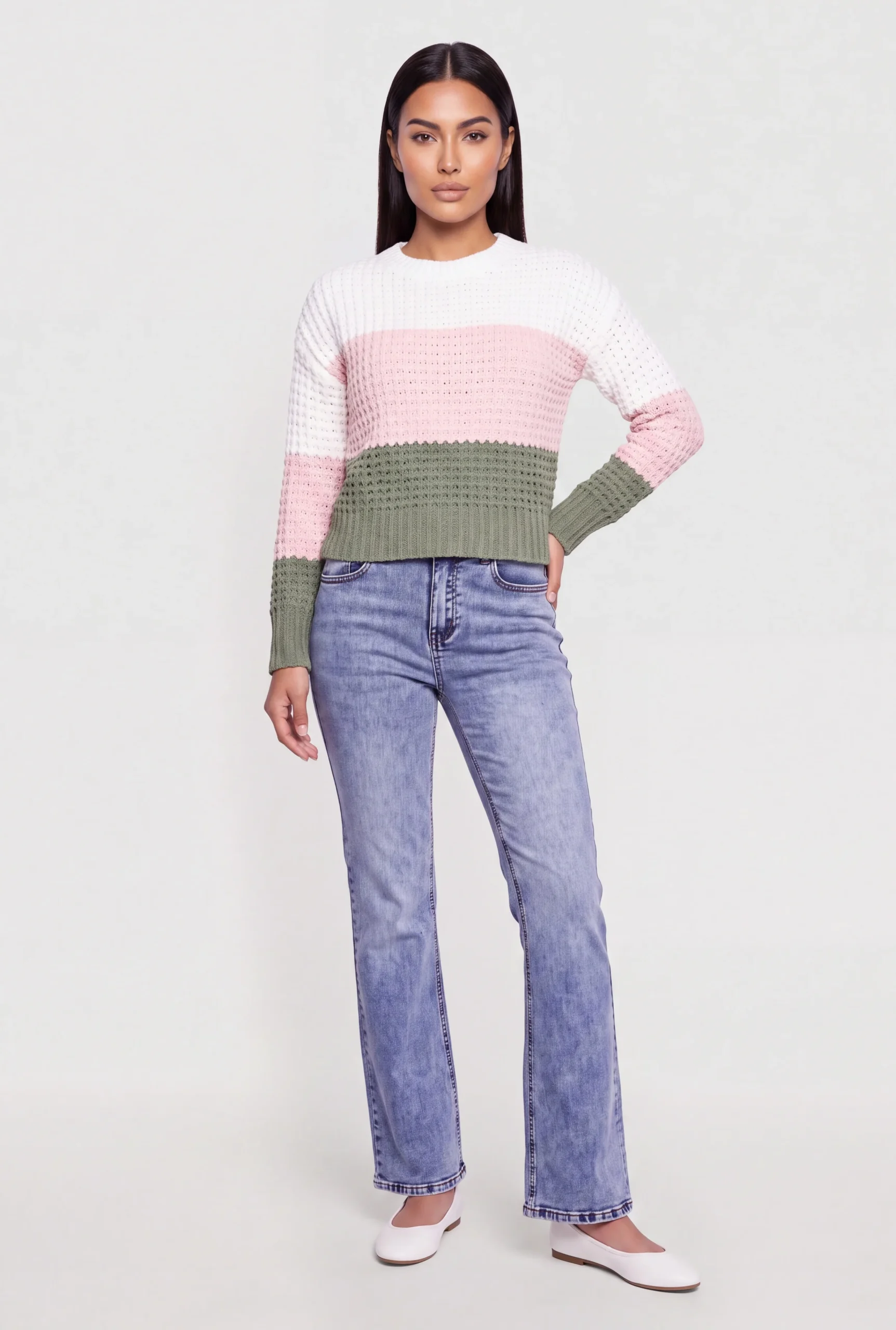 color blocked crew neck crochet sweater color blocked crew neck crochet sweater