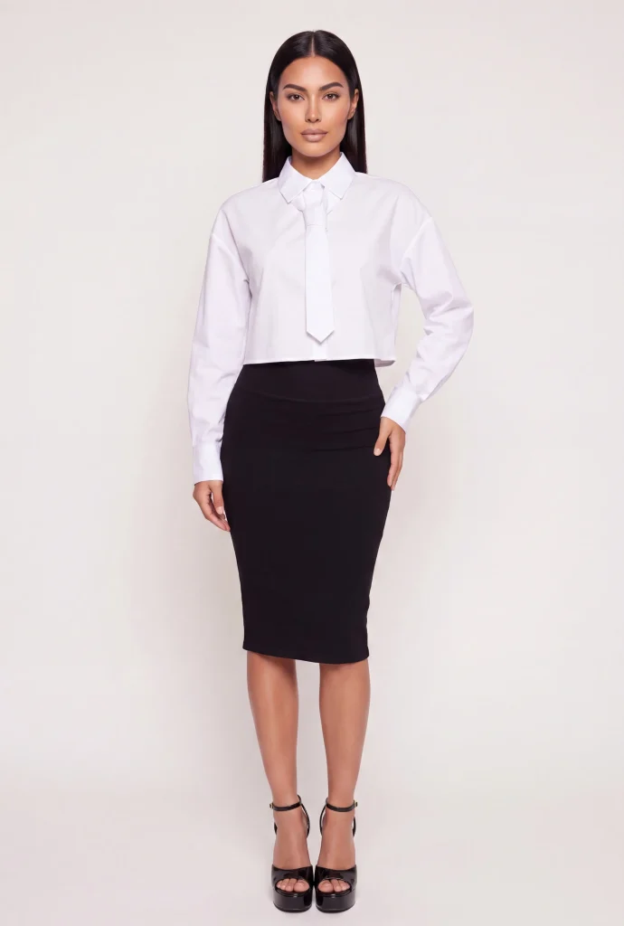 removable neck tie cropped button front shirt