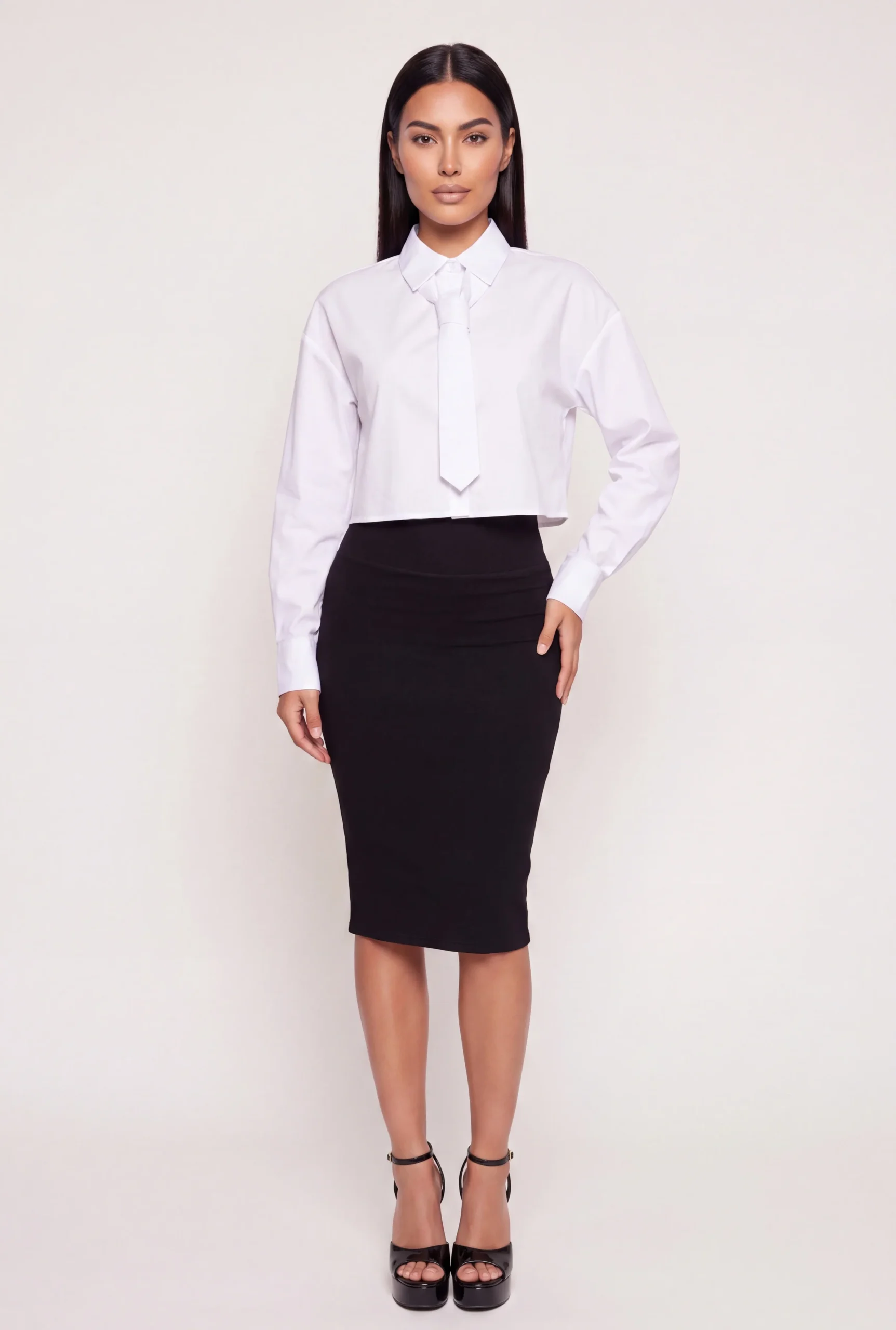 removable neck tie cropped button front shirt removable neck tie cropped button front shirt